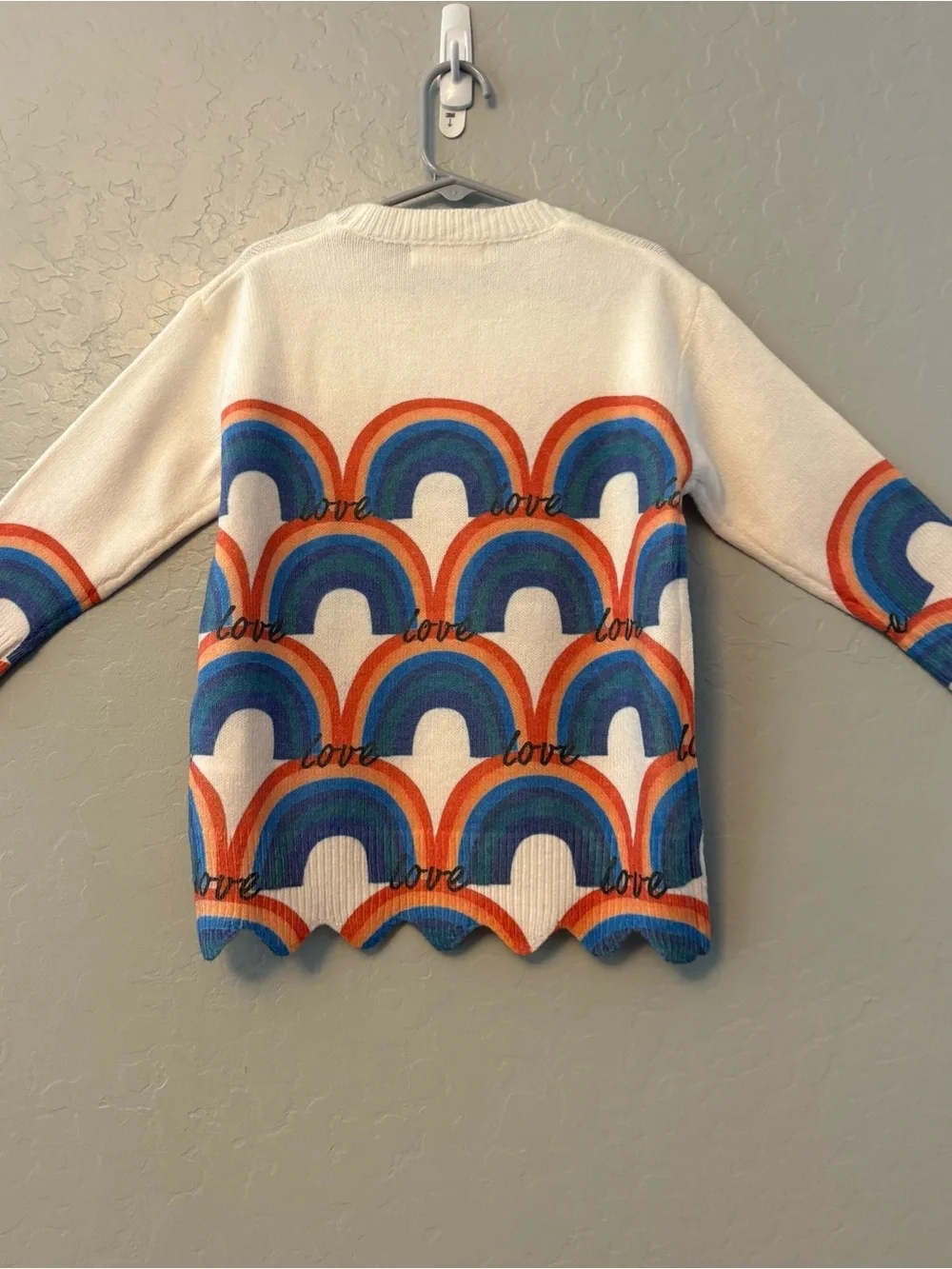 Hannah Banana white rainbow love with gemstones sweater size 4
